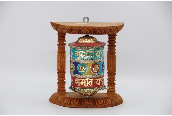 8 Inch Wall Hanging Tibetan Prayer Wheel Stone Setting Eight Lucky Symbols