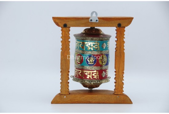 8 Inch Wall Hanging Tibetan Prayer Wheel Stone Setting Eight Lucky Symbols