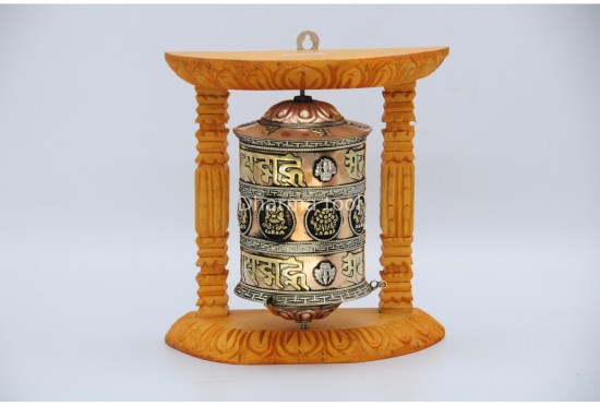 8 Inch Wall Hanging Tibetan Prayer Wheel Austamangal Symbols
