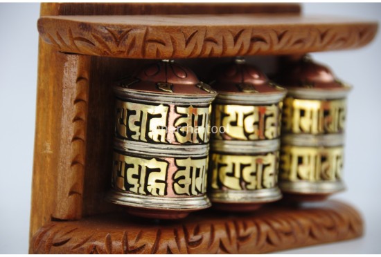 3 in 1 Tibetan Prayer Wheel 7 Inch Tabletop Wall Hanging