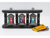 3 in 1 Tabletop Wall Hanging Tibetan Prayer Wheel with Stones Handmade in Nepal