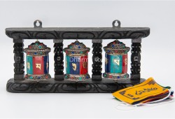 3 in 1 Tabletop Wall Hanging Tibetan Prayer Wheel with Stones Handmade in Nepal