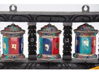 3 in 1 Tabletop Wall Hanging Tibetan Prayer Wheel with Stones Handmade in Nepal