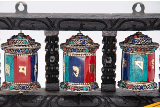 3 in 1 Tabletop Wall Hanging Tibetan Prayer Wheel with Stones Handmade in Nepal