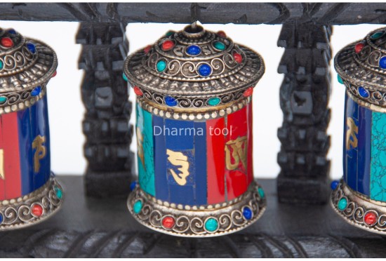 3 in 1 Tabletop Wall Hanging Tibetan Prayer Wheel with Stones Handmade in Nepal