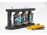 3 in 1 Tabletop Wall Hanging Tibetan Prayer Wheel with Stones Handmade in Nepal