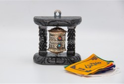 Small Wall Hanging Tibetan Prayer Wheel with Wooden Frame
