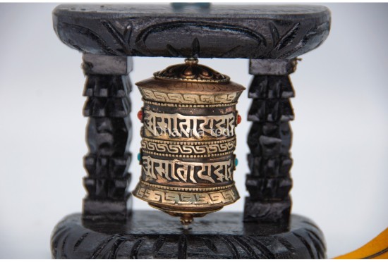 Small Wall Hanging Tibetan Prayer Wheel with Wooden Frame