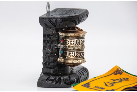 Small Wall Hanging Tibetan Prayer Wheel with Wooden Frame
