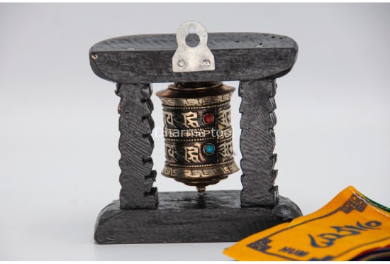 Small Wall Hanging Tibetan Prayer Wheel with Wooden Frame