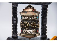 5 inches Tall 8 Lucky Symbol Tibetan Prayer Wheel with Wooden Frame