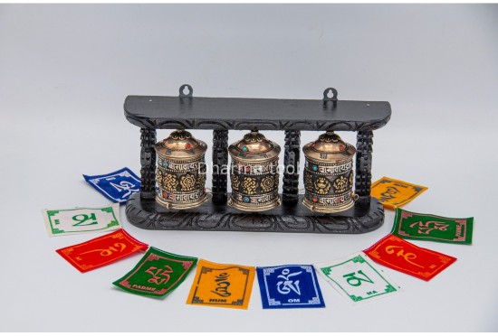 3 in 1 Tabletop Wall Hanging Tibetan Prayer Wheel with Stones