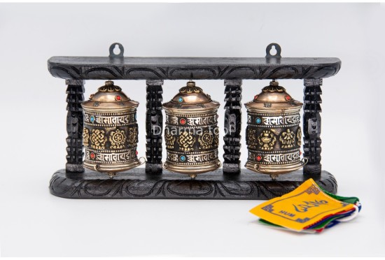 3 in 1 Tabletop Wall Hanging Tibetan Prayer Wheel with Stones