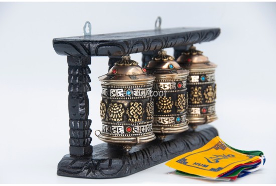 3 in 1 Tabletop Wall Hanging Tibetan Prayer Wheel with Stones