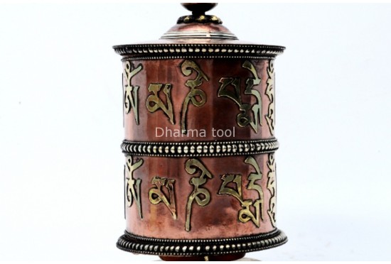 10 Inch Table Top Tibetan Dharma Wheel Two Line Mantra