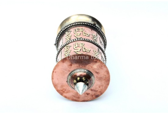 10 Inch Table Top Tibetan Dharma Wheel Two Line Mantra