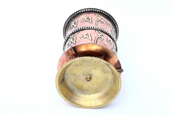 10 Inch Table Top Tibetan Dharma Wheel Two Line Mantra