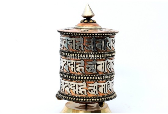 10 Inch Table Top Tibetan Dharma Wheel Three Line Mantra
