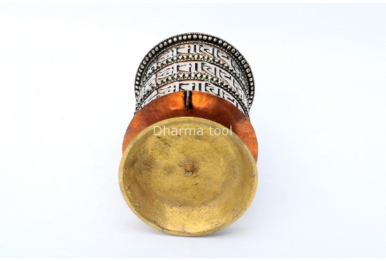10 Inch Table Top Tibetan Dharma Wheel Three Line Mantra
