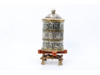14 Inch Tabletop Tibetan Prayer Wheel Austamangal Symbol