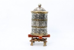 14 Inch Tabletop Tibetan Prayer Wheel Austamangal Symbol