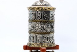 14 Inch Tabletop Tibetan Prayer Wheel Austamangal Symbol