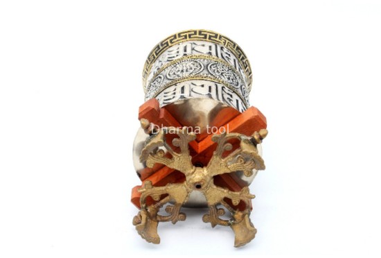14 Inch Tabletop Tibetan Prayer Wheel Austamangal Symbol