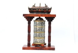 15-Inch Pagoda-Style Tibetan Prayer Wheel with Incense Burner