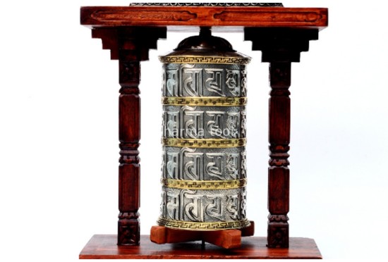 15-Inch Pagoda-Style Tibetan Prayer Wheel with Incense Burner