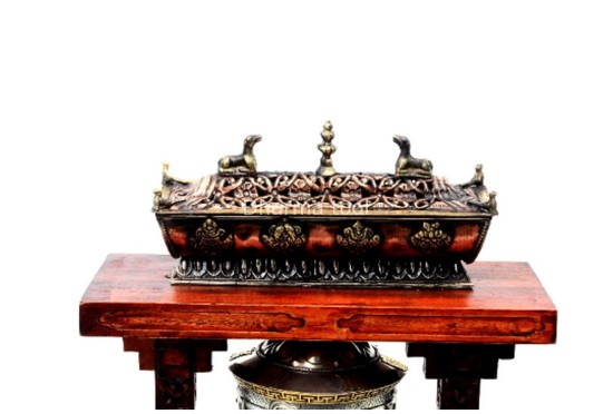 15-Inch Pagoda-Style Tibetan Prayer Wheel with Incense Burner