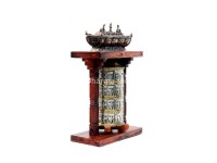 15-Inch Pagoda-Style Tibetan Prayer Wheel with Incense Burner