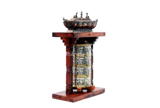 15-Inch Pagoda-Style Tibetan Prayer Wheel with Incense Burner