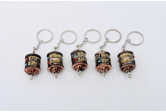 Set of 5 Tibetan Prayer Wheel Key Rings