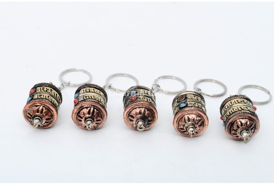 Set of 5 Tibetan Prayer Wheel Key Rings