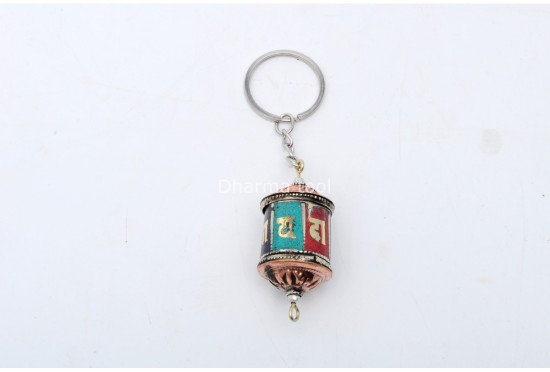 Stone Inlaid Tibetan Prayer Wheel Key Ring Set of 5