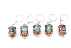 Stone Inlaid Tibetan Prayer Wheel Key Ring Set of 5