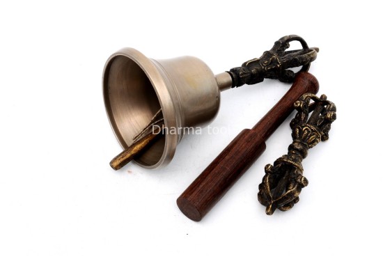 5.5 Inch Bronze Tibetan Bell and Dorje Set Handmade in Nepal