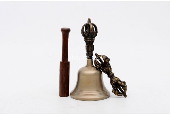 5.5 Inch Bronze Tibetan Bell and Dorje Set Handmade in Nepal