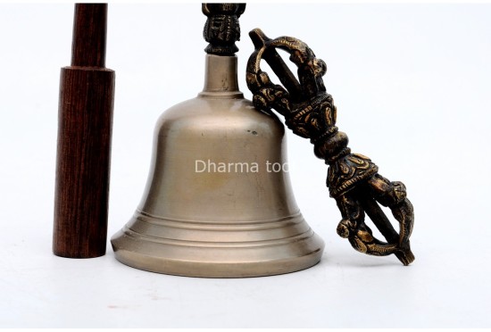 5.5 Inch Bronze Tibetan Bell and Dorje Set Handmade in Nepal