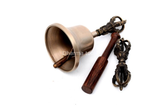 6 Inch Bronze Tibetan Bell and Dorje Set Handmade in Nepal