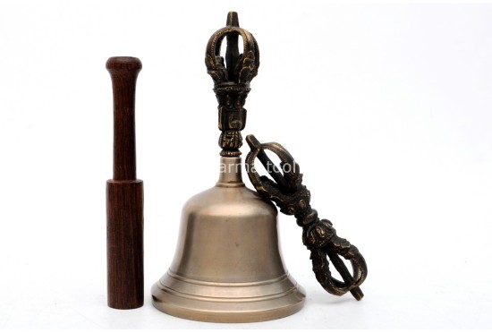 6 Inch Bronze Tibetan Bell and Dorje Set Handmade in Nepal