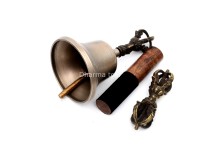 7 Inch Bronze Tibetan Bell and Dorje Set Handmade in Nepal