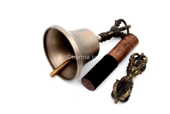 7 Inch Bronze Tibetan Bell and Dorje Set Handmade in Nepal