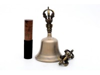 7 Inch Bronze Tibetan Bell and Dorje Set Handmade in Nepal