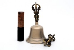 7 Inch Bronze Tibetan Bell and Dorje Set Handmade in Nepal