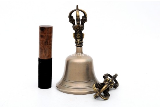 7 Inch Bronze Tibetan Bell and Dorje Set Handmade in Nepal