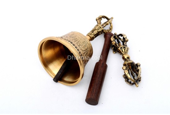 6 Inch Brass Tibetan Bell and Dorje Set Handmade in Nepal