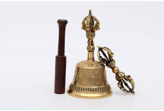 6 Inch Brass Tibetan Bell and Dorje Set Handmade in Nepal