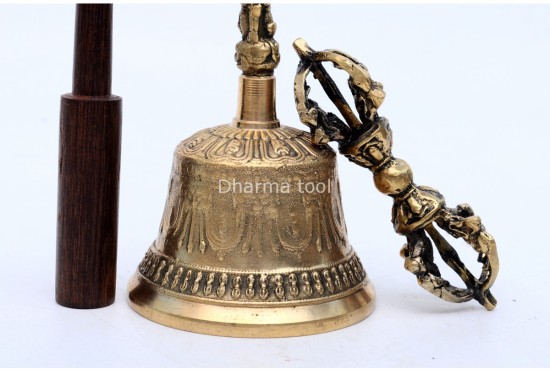 6 Inch Brass Tibetan Bell and Dorje Set Handmade in Nepal