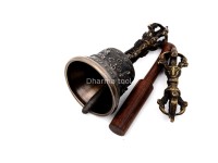 Tibetan Bell and Dorje Set with 5 Buddha Embossed Design – Antique Finish